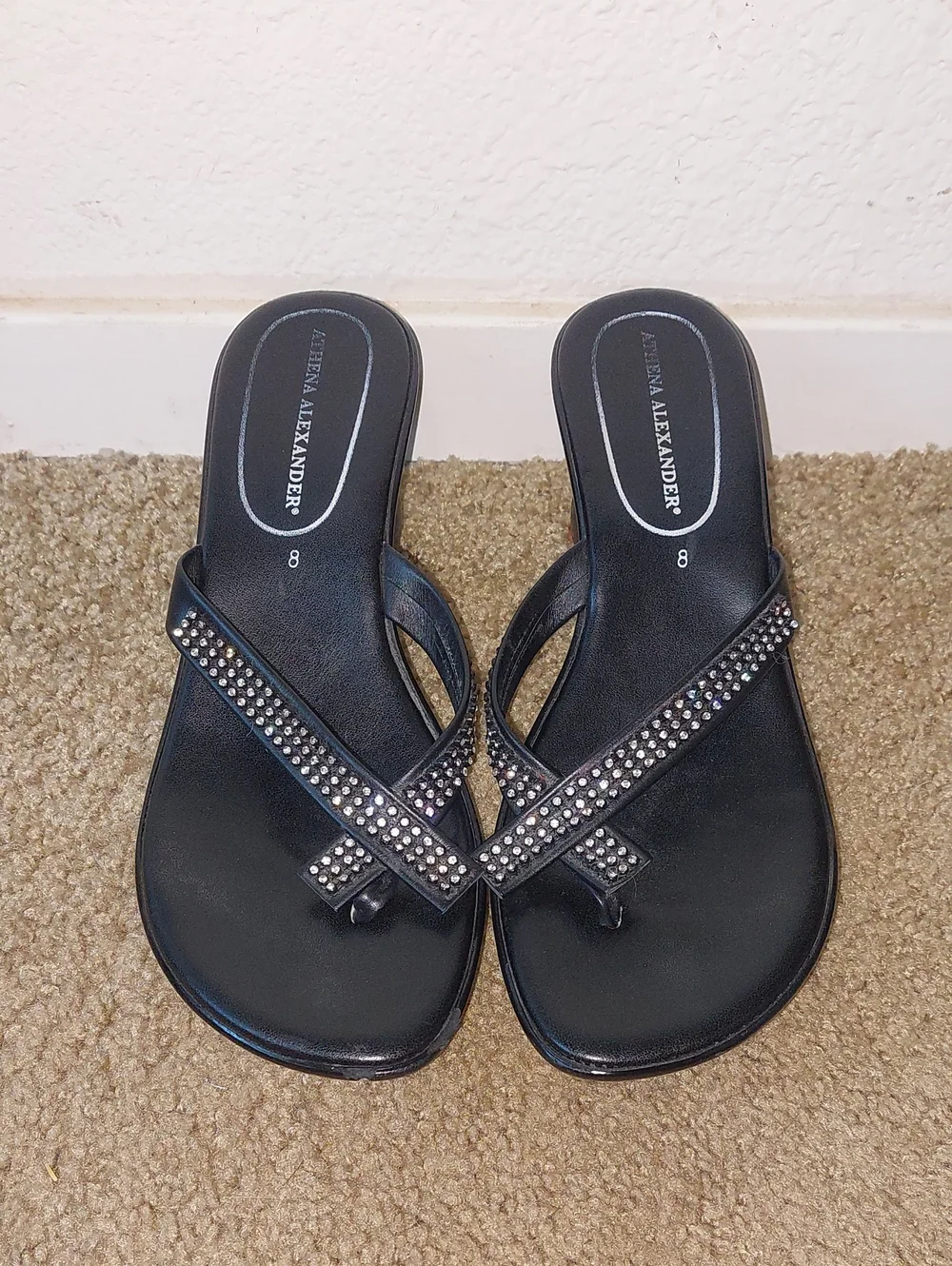 Athena Alexander Size 8 Black Wedged Sandles.